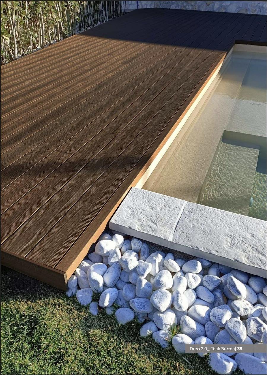 Poolside decking application in DURO 3.0 Teak Burma colour